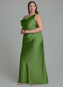Azazie Emerson Bridesmaid Dresses Basil Mermaid Off the Shoulder Stretch Satin Dress image10