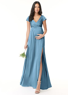 Azazie Allessia Brautjungfernkleider für Schwangere A-Linie Plissee Stretch-Satin Bodenlänge Kleid image1