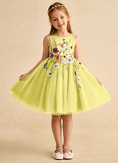 Azazie Prima vestidos de niña de las flores Vestido de Canario de Tul de Corte en A con Lazo image1