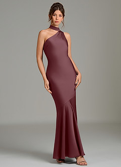 Azazie Jalissa Jurken voor bruidsmeisjes Jurk van Stretch Satijn met Zeemeermin One-shoulder Sangria image3