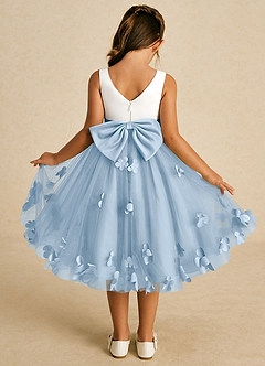 Azazie Sprout Abiti da Ragazza di Fiori Abito A-Line in Tulle Fiocco Azzurro Polvere image1
