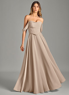 Azazie Chelsey Brautjungfernkleider Wandelbar A-Linie Schulterfrei Chiffon Kleid Taupe image1