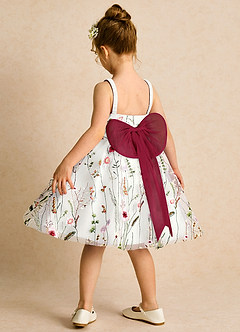 Azazie Peppa Blumenmädchenkleider A-Linie Herzausschnitt Tüll Kleid Elfenbein Burgund image5