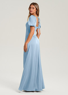 Azazie Fyona Bridesmaid Dresses Powder Blue A-Line Pleated Stretch Satin Dress image11