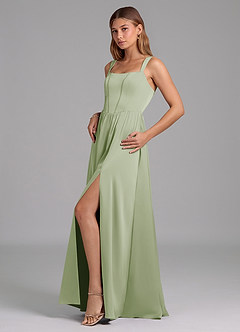 Azazie Rosaline Vestidos de damas de honor Vestido de Salvia Polvorienta de Satén Elástico de Corte en A con Corte Lateral image5