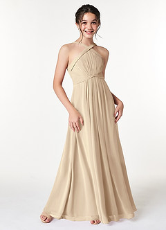 Azazie Anthea Junior Champagne Pleated Chiffon Dress image3