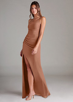 Azazie Eren Vestidos de damas de honor Vestido de Bronceador de Gasa de Corte Recto con Hombro unilateral image5
