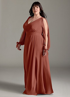 Azazie Matilda Bridesmaid Dresses Auburn A-Line Long Sleeve Chiffon Dress image11