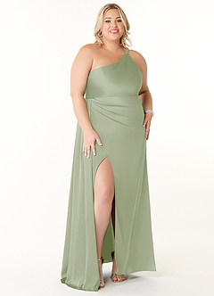 Azazie Maron Bridesmaid Dresses Dusty Sage A-Line One Shoulder Stretch Satin Dress image7