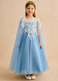 Azazie Dandelion Flower Girl Dresses Steel Blue Ball-Gown Lace Dress image3
