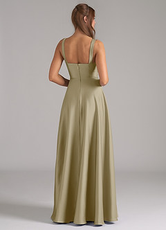 Azazie Shaude Bridesmaid Dresses Moss Green A-Line Pleated Stretch Satin Dress image6