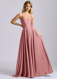 Azazie Truce Bridesmaid Dresses Dusty Rose A-Line Stretch Satin Dress image6