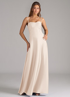 Azazie Valentine Abiti da Damigella Abito A-Line in Raso Elasticizzato Corsetto Alabastro Bianco image1