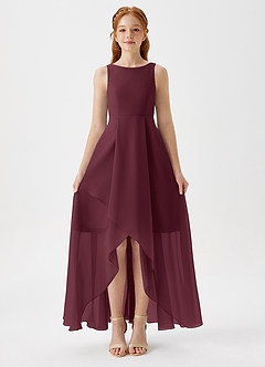 Azazie Lizette Junior Cabernet A-Line Pleated Chiffon Dress image3