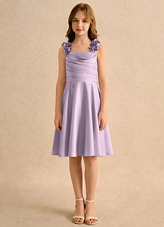 Azazie Resa Girls Formal Vente finale Robe Trapèze en Mat Satiné Plissée Frostiges Flieder image1