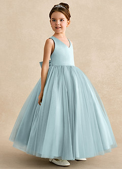 Azazie Peanut Flower Girl Dresses Mist A-Line Strap Tulle Dress image2