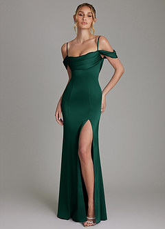Azazie Nira Bridesmaid Dresses Emerald Mermaid Corset Stretch Satin Dress image1