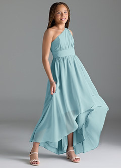 Azazie Mathilda Junior Sea Glass A-Line Pleated Chiffon Dress image3