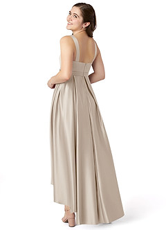 Azazie Inaya Junior Frost A-Line with Belt Stretch Satin Dress image4