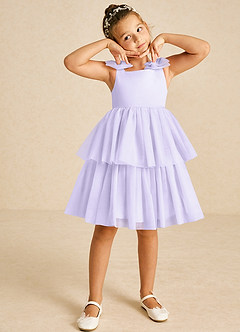 Azazie Vanellope vestidos de niña de las flores Vestido de Lila de Tul de Corte En A con Lazo image3