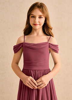 Azazie Shia Girls Formal Robe Demoiselle D'honneur Fillette Robe Trapèze en Mousseline de soie Épaule décolletée Merlot image6