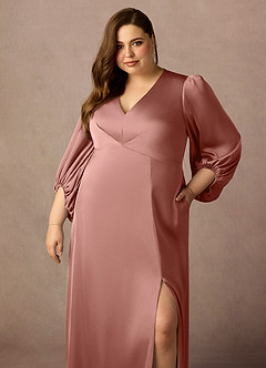 Azazie Luna Mother of the Bride Dresses Rosette A-Line Pleated Stretch Satin Dress image10
