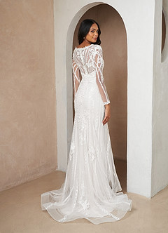 Azazie Yoki Vestidos de novia Vestido de Diamante Blanco de Tul de Corte Sirena con Scoop image2