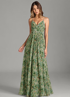 Azazie Amani Robes de demoiselle d'honneur Robe Trapèze en Mousseline de soie Plissé Fleur De Prairie image3