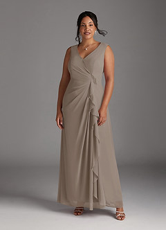 Azazie Manuella Mother of the Bride Dresses Taupe A-Line V-Neck Pleated Chiffon Dress image11