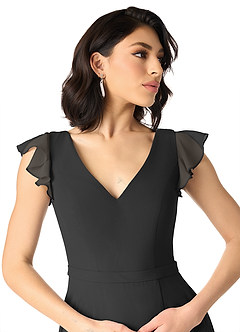 Azazie Claudine Bridesmaid Dresses Black A-Line Flutter Sleeve Chiffon Dress image4