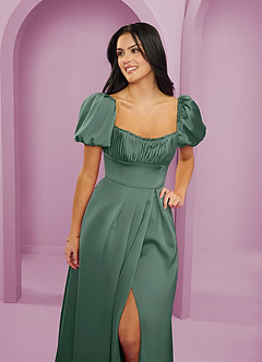 Barbie ♥ Azazie Robes de demoiselle d'honneur Robe Trapèze en Satin extensible Rayé Eucalyptus image5