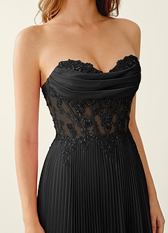 Clementine Black Satin Lace Up Back A-line Prom Dress image5