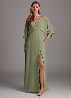 Azazie Rebecca Final Sale Black A-Line V-Neck Long Sleeve Chiffon Dress image1