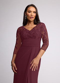 Azazie Joan Final Sale Cabernet Sheath V-Neck Lace Chiffon Dress image3
