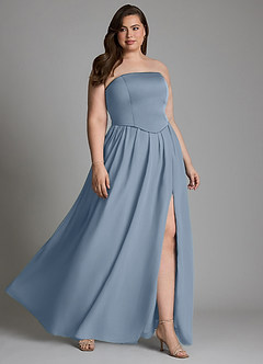 Azazie Cadence Vestidos de damas de honor Vestido Azul Polvoriento de Satén Elástico de Línea A Convertible con Corsé image15