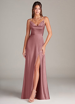 Azazie Sarella Brautjungfernkleider A-Linie Plissee Stretch-Satin Kleid Altrosa image1
