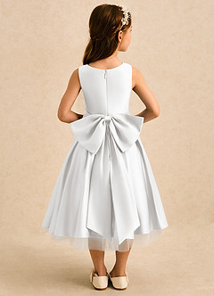 Azazie Josie Flower Girl Dresses White A-Line Pleated Matte Satin Dress image2