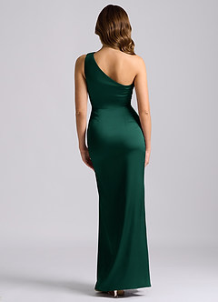 Azazie Akilah Bridesmaid Dresses Emerald Mermaid One Shoulder Stretch Satin Dress image2