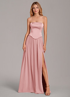 Azazie Cadence Bridesmaid Dresses Powder Pink A-Line Corset Stretch Satin Convertible Dress image5