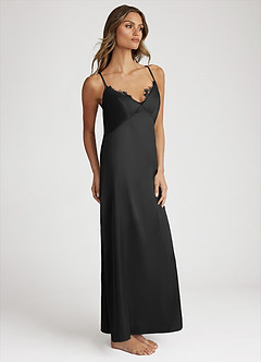 front Satin and Lace Midi Slip Dress