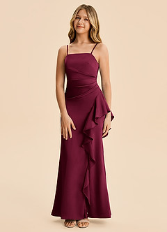 Azazie Lyla Junior Burgundy Mermaid Pleated Stretch Satin Dress image5