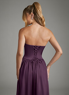 Azazie Arden Bridesmaid Dresses Plum A-Line Corset Stretch Satin Dress image6
