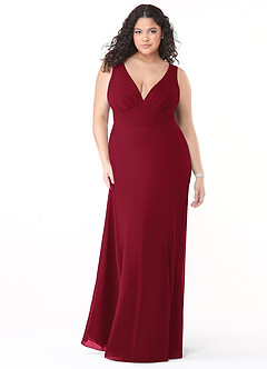 Azazie Christiana Bridesmaid Dresses Burgundy A-Line V-Neck Pleated Chiffon Dress image9