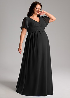 Azazie Verna Robes de demoiselle d'honneur de maternité Robe Trapèze Col V froncé Longueur ras du sol Mousseline de soie image7