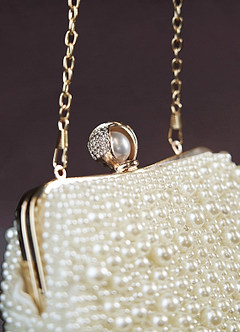 front Cream Pearl Hand Embellished Evening Clutch Bag