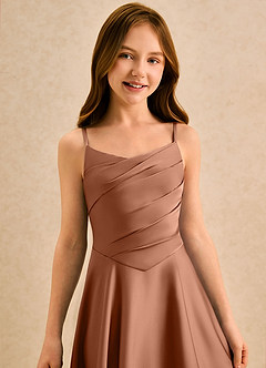 Azazie Coconut Girls Formal Sukienki dla dziewczynek sypiących kwiaty Linia A Pofałdowany Satyna elastyczna Długość podłogi Sukienka image6