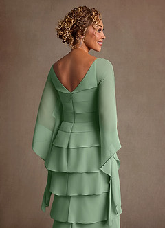 Azazie Arabinda Abiti per la Madre della Sposa Abito Tubino in Chiffon Increspato Matcha image6