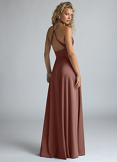 Azazie Davis Bridesmaid Dresses Espresso A-Line Pleated Stretch Satin Dress image3