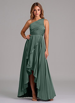 Azazie Lyrica Bridesmaid Dresses Sea Moss A-Line One Shoulder Stretch Satin Dress image1