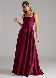 Azazie Shaude Bridesmaid Dresses Burgundy A-Line Pleated Stretch Satin Dress image6